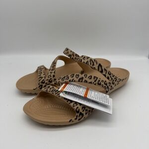 Crocs Kadee II Leopard Print Sandals Multi Gold Women Size 8 New